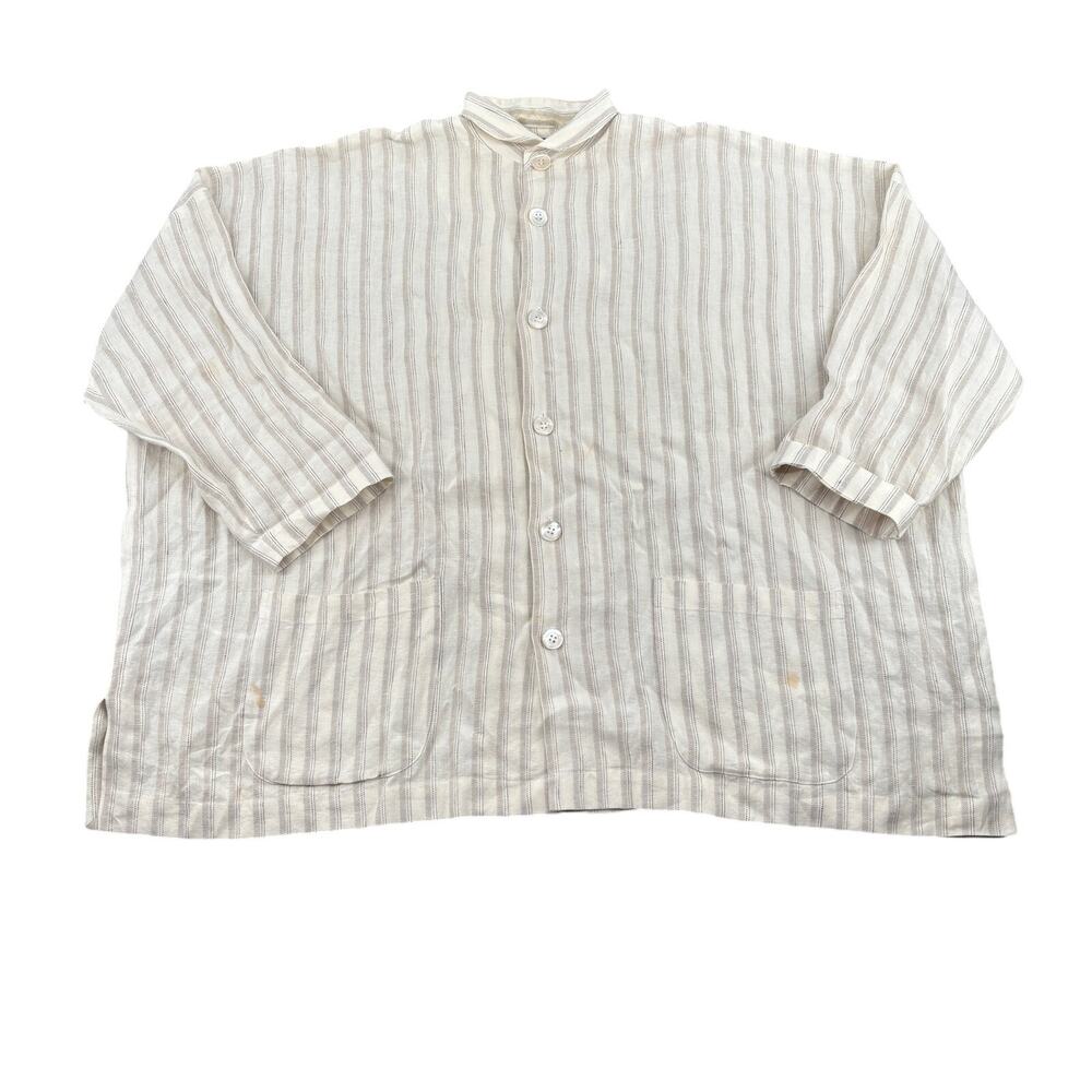 Eskandar Striped Linen Oversized Button Up Size 1 Lagenlook Minimalist